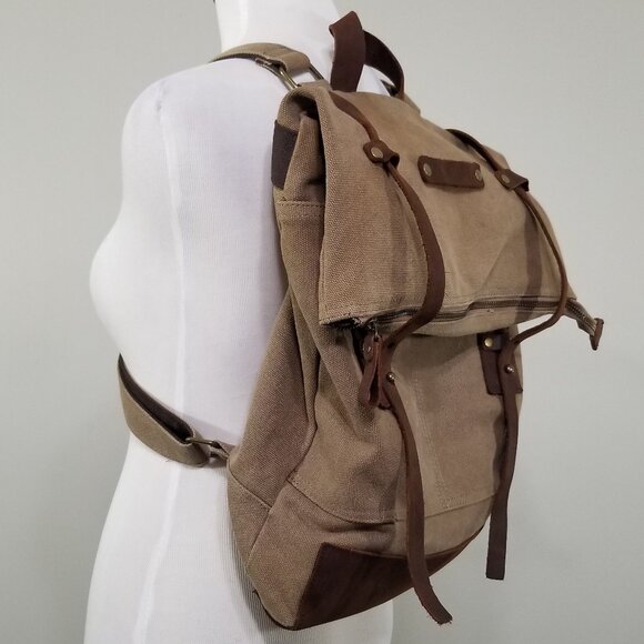Canvas And Leather Bag Backpack Rucksac Quality Utility Travel Rustic Gorpcore - Picture 3 of 16